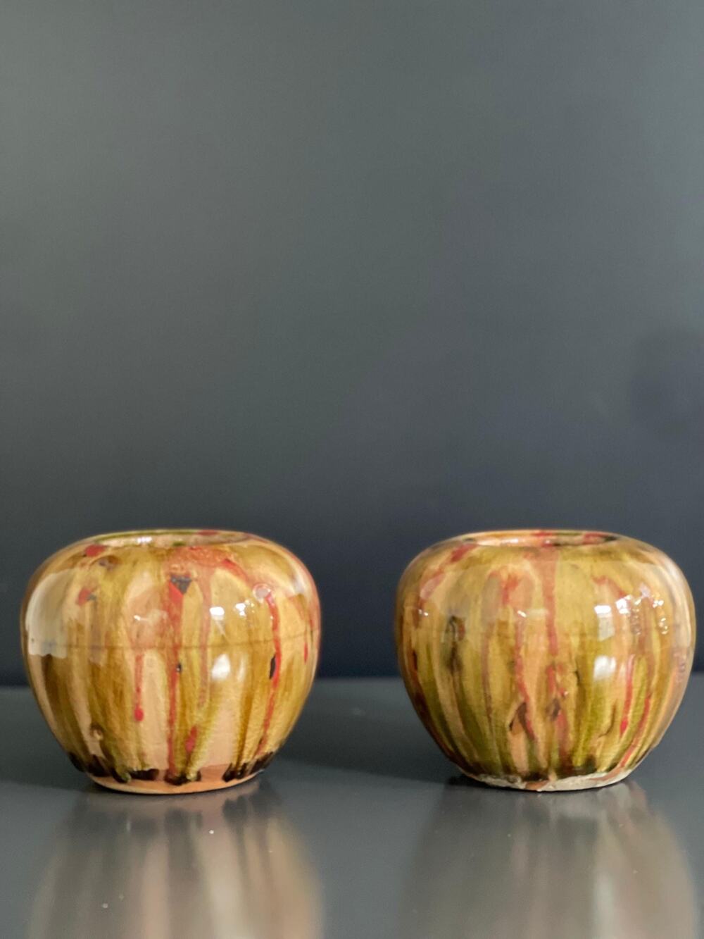 A set of vintage drip glaze crackle finish vases/candle holders